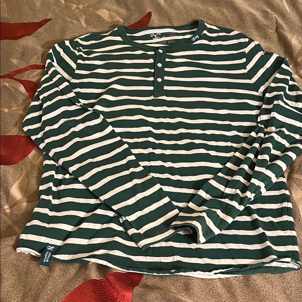 LRG Forest Green and White Striped Henley
